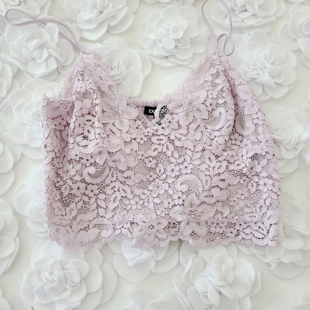 Express Lilac Purple Lace Cami Crop Top